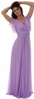 Glittered V-Neck Long Formal Dress with Flutter Sleeves in Lilac